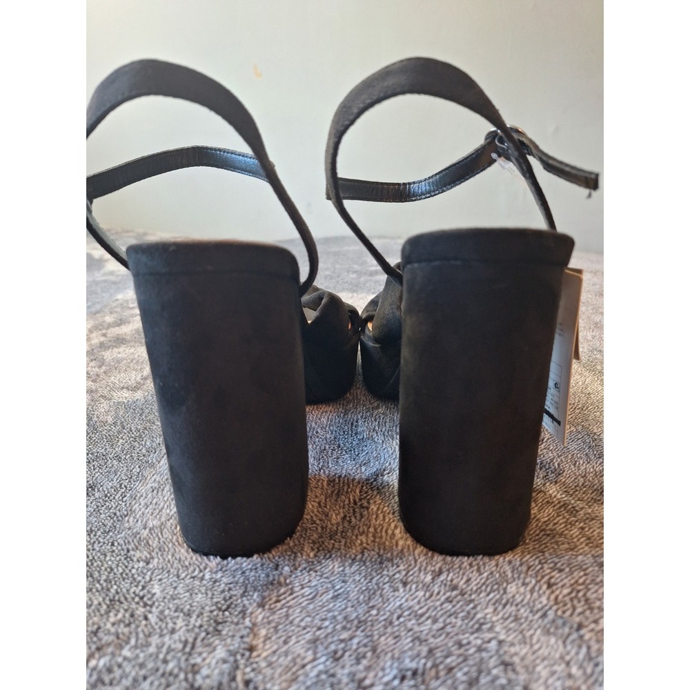 Velvet Block Heel Open Toe Shoes Womens‎ 9 Black Dark Romantic Holiday Party - Picture 6 of 15